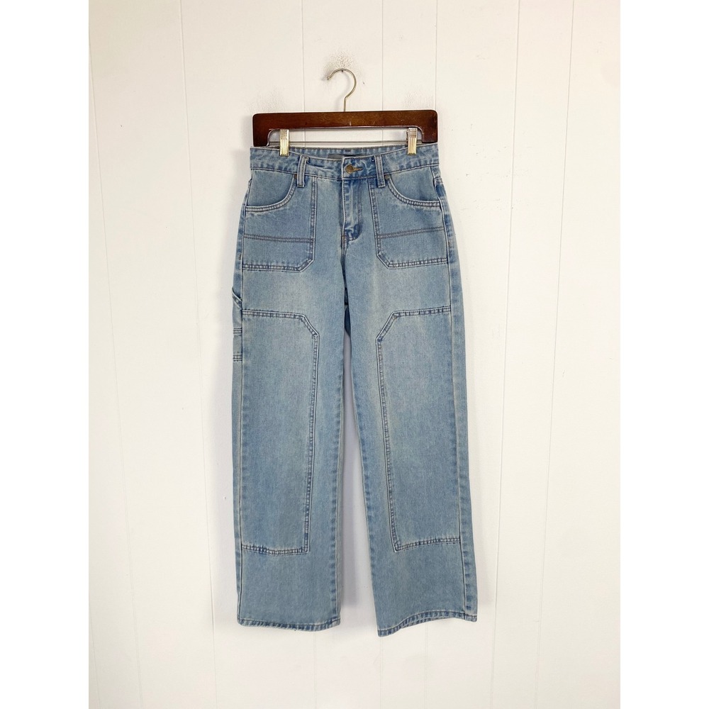 Cali 1850 Womens 5/27 Light Wash Wide Leg Double Knee Carpenter Jeans